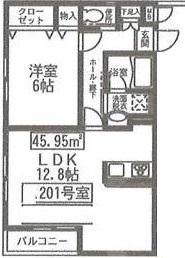 ビューパレス富士見ヶ丘B棟(1LDK/2階)の間取り写真