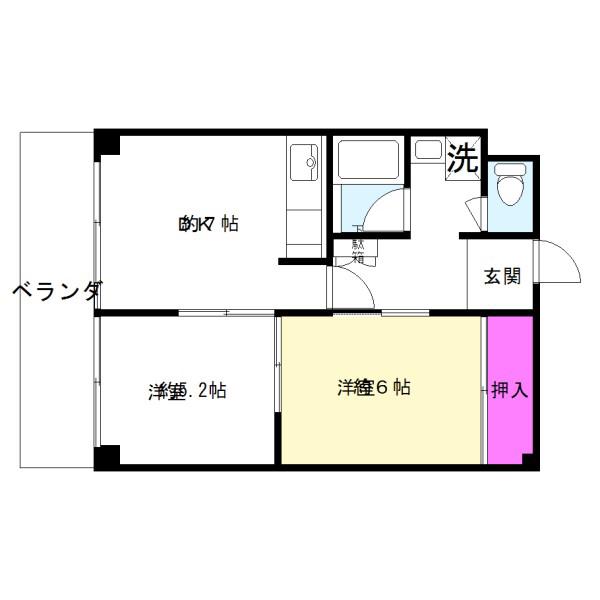 学園台スカイハイツ(2DK/6階)の間取り写真