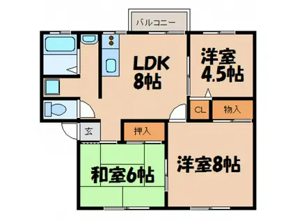 エステート安芸Ⅲ(3LDK/2階)の間取り写真