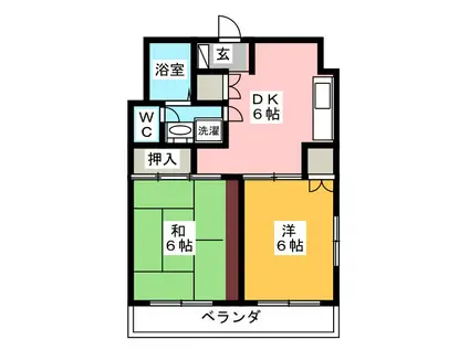 アイディルII(2DK/1階)の間取り写真