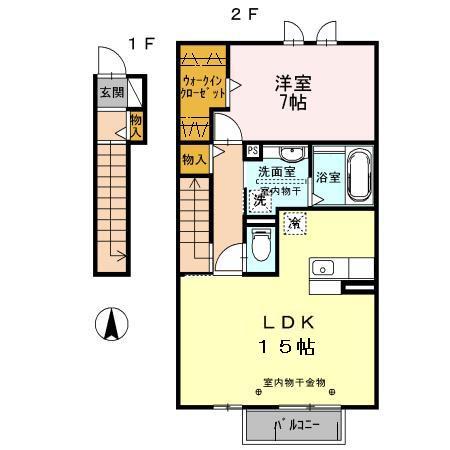 ウエスト ボヌール(1LDK/2階)の間取り写真