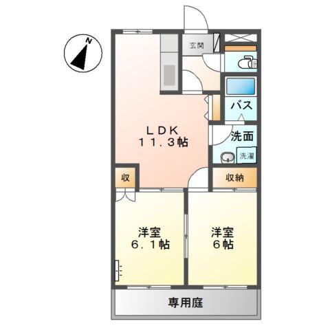 エスポアールK(2LDK/1階)の間取り写真
