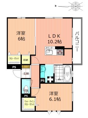 ナジュム(2LDK/3階)の間取り写真
