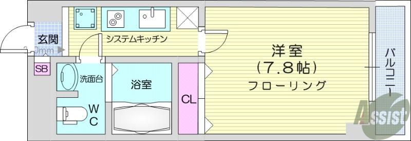 IN-TOWNER木町(1K/4階)の間取り写真