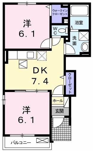 FLOR 野市 A(2DK/1階)の間取り写真