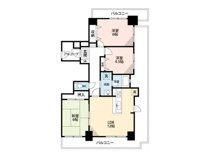 グローリアス岡崎戸崎町(3LDK/15階)の間取り写真