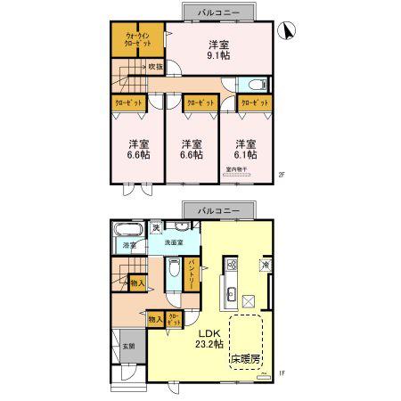 六麓荘ヒルズ E棟(4LDK/1階)の間取り写真