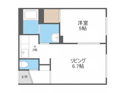CASA東区役所前(1LDK/2階)の間取り写真