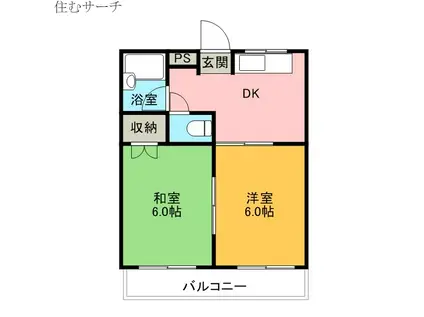 マリオ笹川 A棟(2DK/1階)の間取り写真