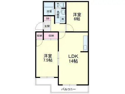 スカイシャトウ城山I(2LDK/4階)の間取り写真