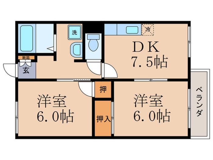ヴィラK&K(2DK/2階)の間取り写真