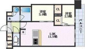 コンフォリア・リヴ新大阪西宮原ソルテラス(2LDK/5階)の間取り写真