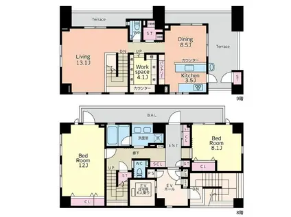 グレイシス三番町(2SLDK/8階)の間取り写真