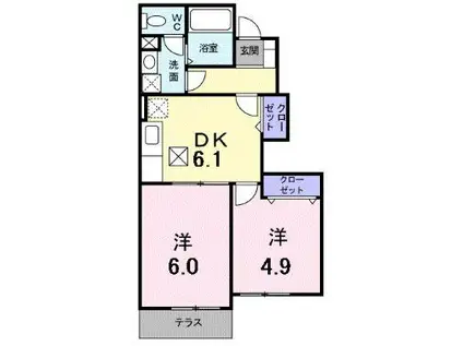 ムーンヴェルジュA・D(2DK/1階)の間取り写真