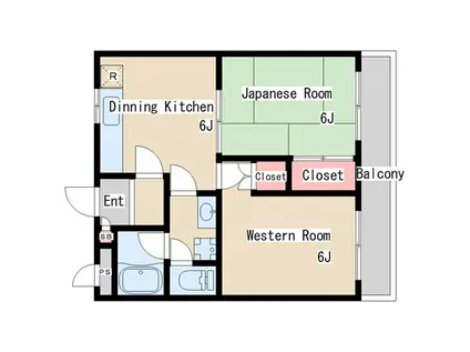 エクレール衣掛(2DK/3階)の間取り写真