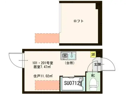 GLUCK江原町(ワンルーム/2階)の間取り写真