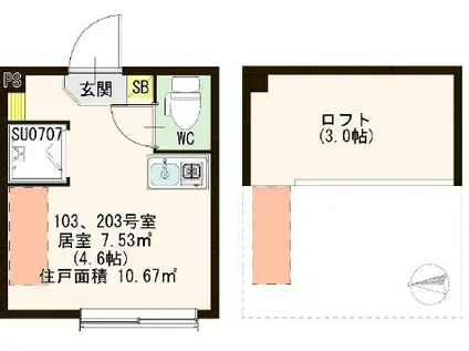 ハーモニーフロント中板橋(ワンルーム/2階)の間取り写真