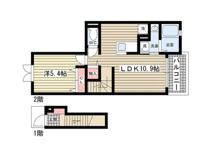 ヒルサイドウエガハラ(1LDK/2階)の間取り写真