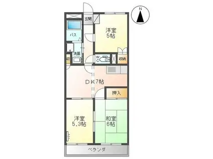 ハイブリッドレジデンスVII(3DK/2階)の間取り写真