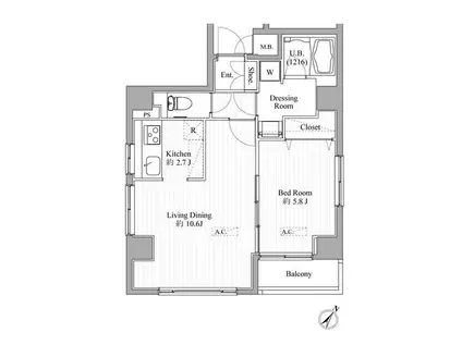 ハーモニーレジデンス月島♯002(1LDK/8階)の間取り写真