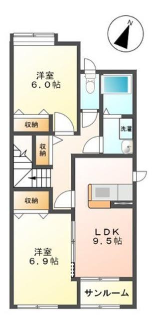 アドヴァンス(2DK/2階)の間取り写真