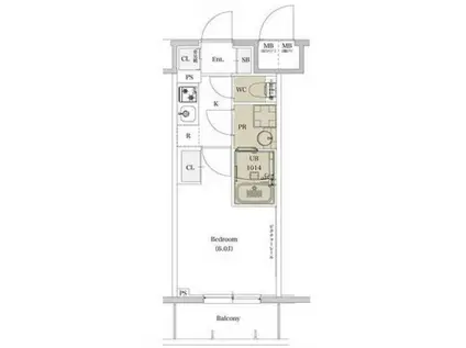 エスタート品川戸越II(1K/6階)の間取り写真