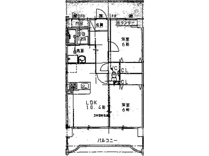 上高畑コーポ丸万(2LDK/4階)の間取り写真