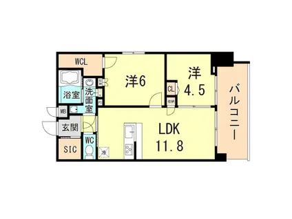 ワコーレヴィータ明石リーヴァ(2LDK/11階)の間取り写真