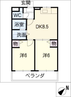 クラージュ(2DK/1階)の間取り写真