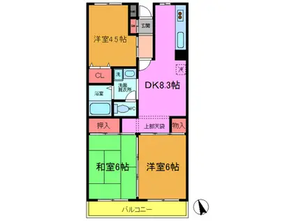 フローラ市川(3DK/4階)の間取り写真