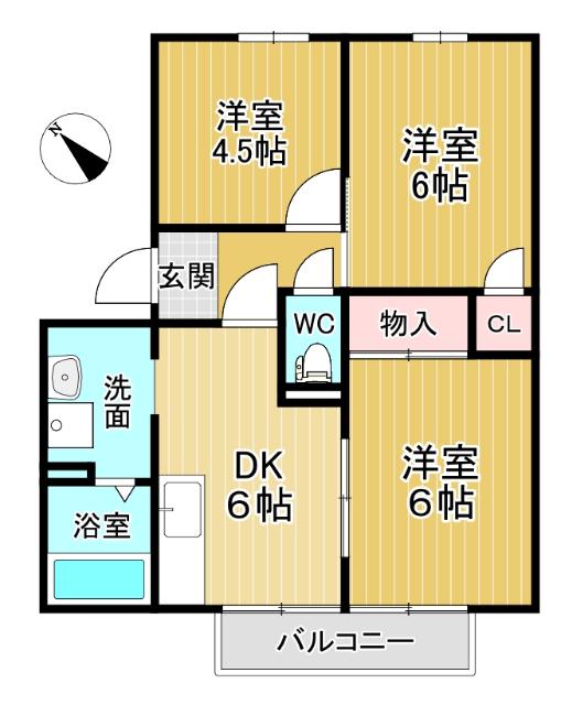 アゼリアパークハウス F棟(3DK/2階)の間取り写真