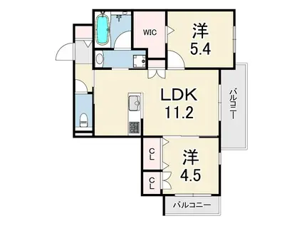 LA VITA西宮北口(2LDK/2階)の間取り写真