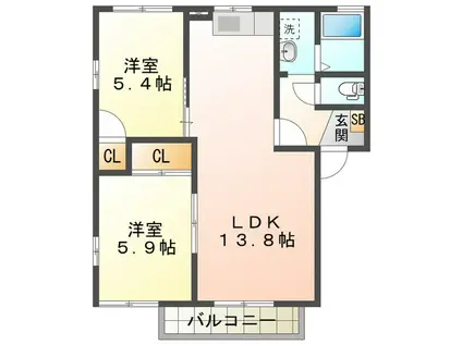 エスポアールMIDA A(2LDK/1階)の間取り写真