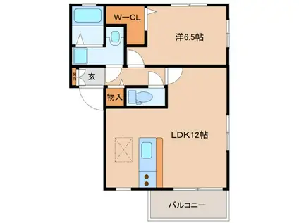 メゾンシャルムA棟(1LDK/2階)の間取り写真