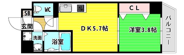 ARCA九条(1DK/9階)の間取り写真