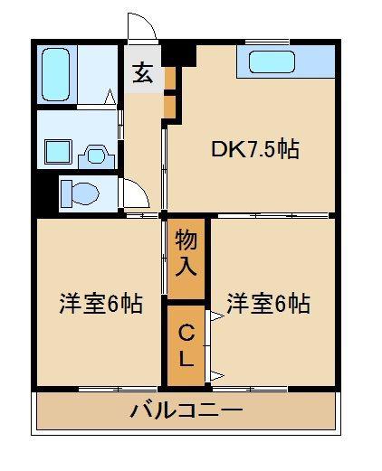 フラッツ上広瀬(2DK/2階)の間取り写真