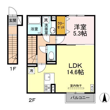 GRAND DーROOM J 庄内(1LDK/2階)の間取り写真
