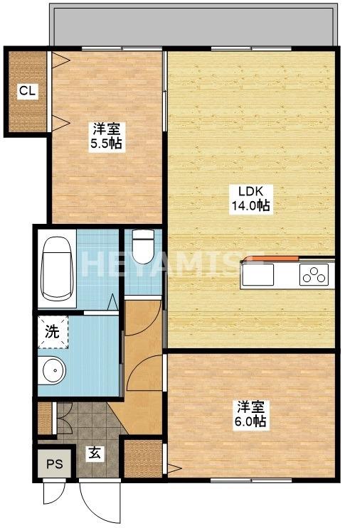 サクラコート大浜(2LDK/3階)の間取り写真