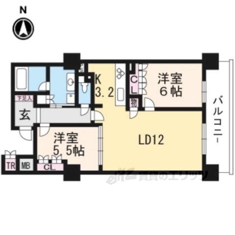 プラウドタワー大津(2LDK/5階)の間取り写真
