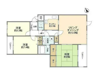 テラス浜田山ガーデニア(3LDK/1階)の間取り写真