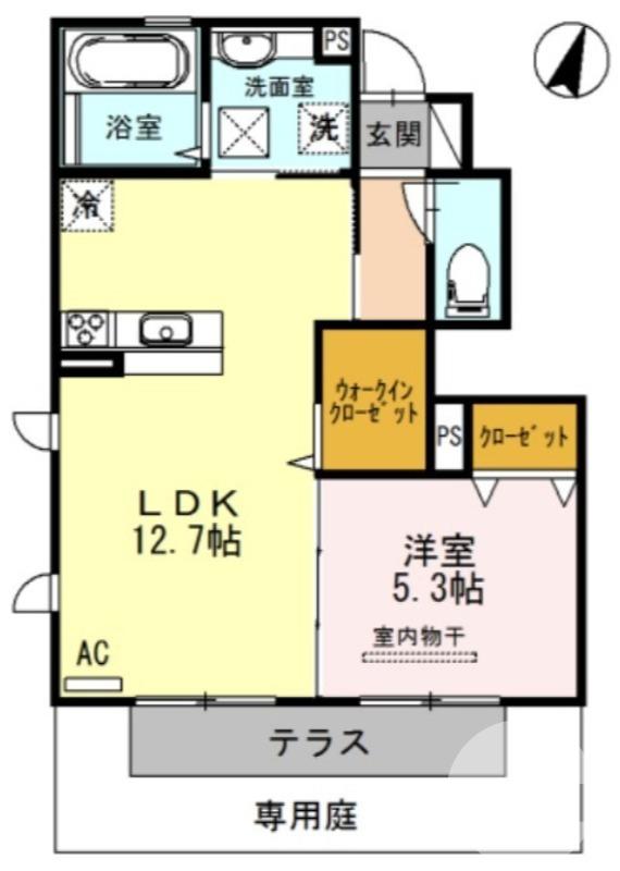 フェリオ A棟(1LDK/1階)の間取り写真