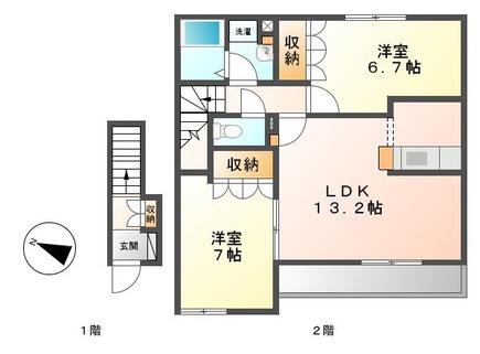 ヴェスパー(2LDK/2階)の間取り写真