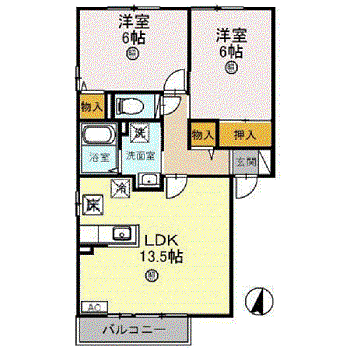 トゥルースタウン(2LDK/1階)の間取り写真