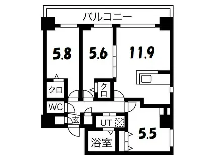 コローレ知事公館前(3LDK/9階)の間取り写真