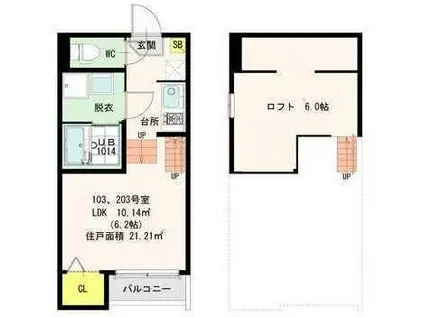 ポットナ筥松(1K/1階)の間取り写真