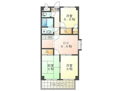 ベルハイム城山(3DK/1階)の間取り写真