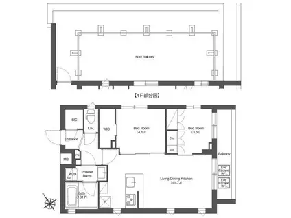 コンフォリア不動前(2LDK/4階)の間取り写真