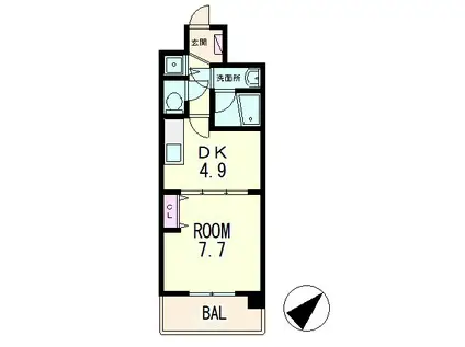 マリーベル南草津(1DK/6階)の間取り写真