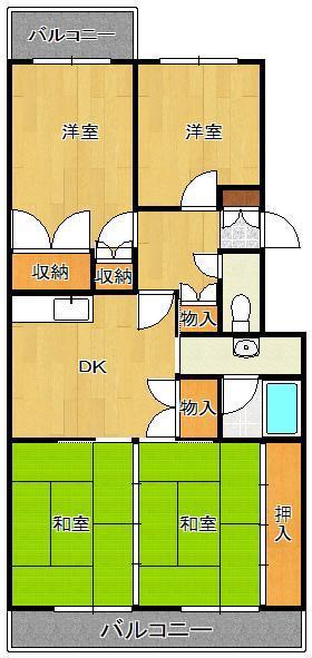 エメラルドマンション南小倉C棟(4DK/1階)の間取り写真