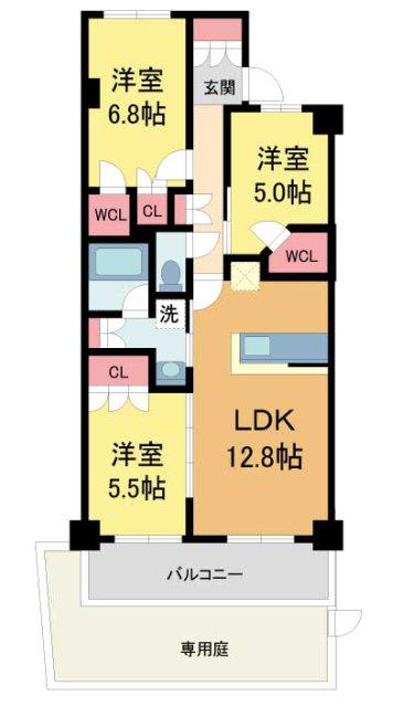 ミレーネ神戸住吉本町(3LDK/1階)の間取り写真
